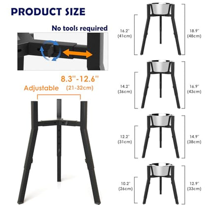 Elevated Dog Bowl Stand for Large Dogs, Adjustable Height & Width,Single Raised Dog Food Water Holder,Bowl Not Included - color: Black, 12.9-18.9H-Square, size: Height: 12.9-18.9", Width: 8.3-12.6"