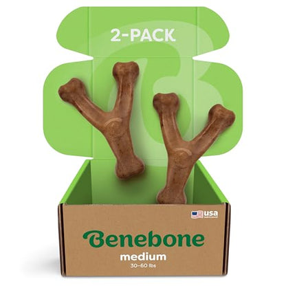 Benebone 2-Pack Wishbone Durable Dog Chew Toy for Aggressive Chewers, Real Bacon Made in USA, Medium - size: 2 Pack - Medium