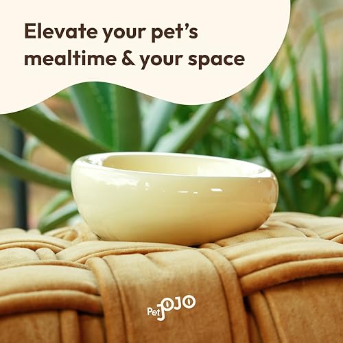 Pebble Pet Bowl Deep Yellow, Ergonomic Dog Cat Feeding Bowl, Flat-Faced Breed, Tilted Ceramic Pet Food Dish, Scooper Eater, Anti-Spill Design, Dishwasher Safe, Modern Pet Bowl, Dry & Wet Diet - color: Yellow