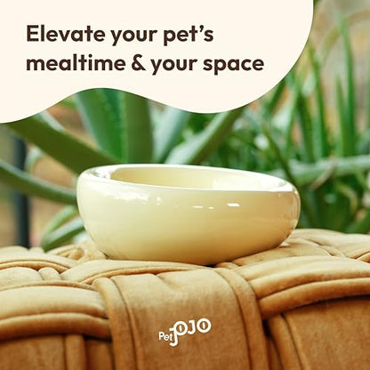 Pebble Pet Bowl Deep Yellow, Ergonomic Dog Cat Feeding Bowl, Flat-Faced Breed, Tilted Ceramic Pet Food Dish, Scooper Eater, Anti-Spill Design, Dishwasher Safe, Modern Pet Bowl, Dry & Wet Diet - color: Yellow