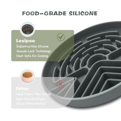 Lesipee Slow Feeder Dog Bowl for Large & Small Dogs, Anti Choking Puzzle Dog Food Bowl with Non-Slip Base, Interactive Pet Slow Eating Tool, Silicone Cat Feeding Mat for Puppies & Cats(Grey) - color: Grey