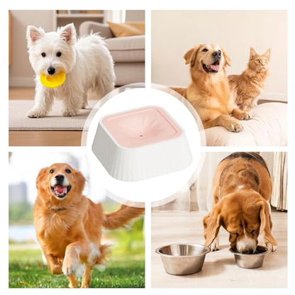 Spill Proof Dog Water Bowl 37oz, Large Capacity No Drip Pet Dispenser with Non-Slip Base, Slow Water Bowl for Dogs Puppies Indoor Outdoor Use, 22x22x8cm - color: Pink