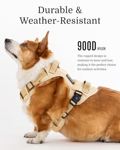 Fei & Eve MagEase 3-Second Magnetic Dog Harness | No-Pull Tactical Vest | Quick-Connect MOLLE w/3 Leash Clips | Heavy-Duty 900D Nylon | Adjustable w/Handle (Medium, Khaki) - color: Khaki, size: M