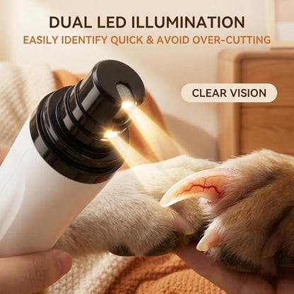 2026 Upgraded Pet Nail Grinder for Dogs & Cats, 5-Speed Quiet Dog Nail Trimmer with LED Light, 45dB Low Noise Painless Paw Grooming for Small Medium Large Pets (White)