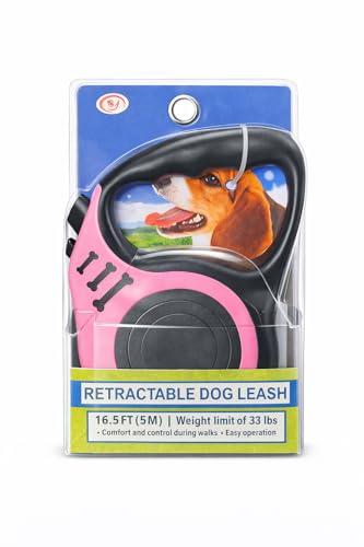 Retractable Dog Leash 16.5 ft Heavy Duty with One-Button Brake & Lock, Tangle-Free Swivel Hook, Comfortable Anti-Slip Handle for Small & Medium Dogs (Pink and Black) - color: Pink and Black