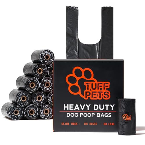 Tuff Pets Heavy Duty Dog Poop Bag With Handles - 16 Rolls of Pet Waste Bags - Fits in any Dogs Poo Bag Dispenser or Holder - Thick Dog Poop Bags - style: Orange- Cornstarch