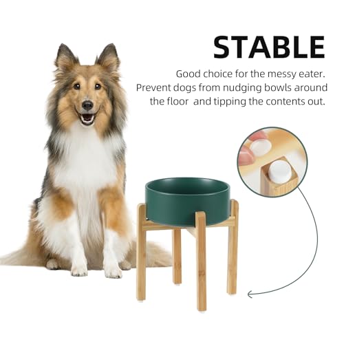 Havniva 8.3” Dog Bowls Elevated Ceramic Dog Food and Water Bowl, Raised Dog Water Bowl with Stand Non-Slip Rubber Base Large Capacity Feeding Pet Food Bowl for Large Dogs - color: Matte Dark Green - Bowl+Stand, size: 8.3 Inch