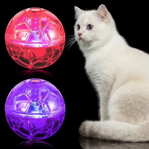 Sratte 2 Pcs Ghost Hunting Cat Ball Activated Cat Toy Motion LED Light Pet Balls Motion Dog Interactive Pet Toys Glowing Mini Running Exercise Supplies for Animals Activity (Pink,Purple) - color: Pink, Purple