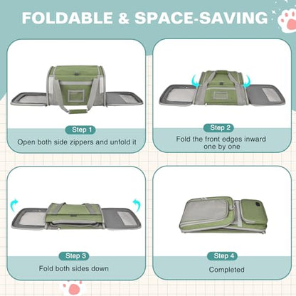 Soft Cat Carrier for Pets Up to 20 Lbs, Collapsible Cat Carrier Bag with Privacy Curtains, Airline Approved Small Pet Carrier for Small Medium Cats Dogs Puppy, Washable Soft Pet Travel Bag Dog Carrier - color: Grass Green