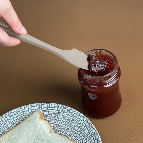 Silicone Mini Spatulas, Curved Small Spatula with Shallow Bowl for Kitchen, Seamless Jar Scraper for Cooking Baking, Wet Pet Food Spatula, 8.2 IN, 4 Pack, Khaki - color: Khaki
