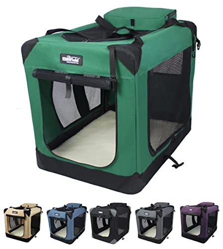 EliteField 3-Door Folding Soft Dog Crate with Carrying Bag and Fleece Bed (2 Year Warranty), Indoor & Outdoor Pet Home (20" L x 14" W x 14" H, Green) - color: Green, size: 20.0"L x 14.0"W x 14.0"H
