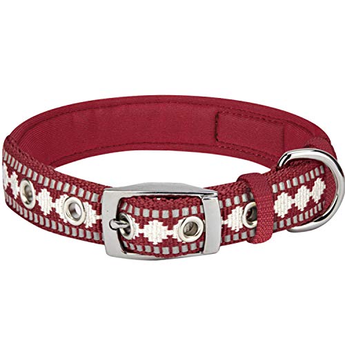 Blueberry Pet Reflective Jacquard Dog Collar with Neoprene Padding & Metal Buckle | Soft & Adjustable Safety Collar - Marsala Red, Neck 13-16.5", for Medium Breed - color: Metal Buckle-Marsala Red, size: Medium