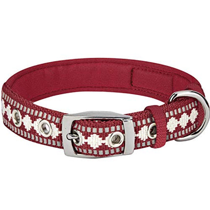 Blueberry Pet Reflective Jacquard Dog Collar with Neoprene Padding & Metal Buckle | Soft & Adjustable Safety Collar - Marsala Red, Neck 13-16.5", for Medium Breed - color: Metal Buckle-Marsala Red, size: Medium