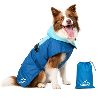 Dog Raincoat Waterproof Reflective, Lightweight Dog Rain Jacket with Hood, Adjustable Pet Rain Coat for Small Medium Large Dogs, Windproof & Packable with Storage Bag(Medium) - size: Medium up to 18'' back length