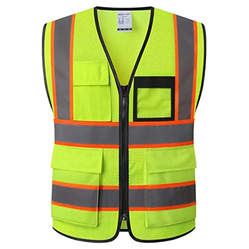 Reflective Safety Vest for Men Women Hi Vis Vest with 8 Pockets High Visibility Mesh Reflective Vest Meets ANSI/ISEA Standards (Yellow-07, Medium) - color: Yellow, size: Medium