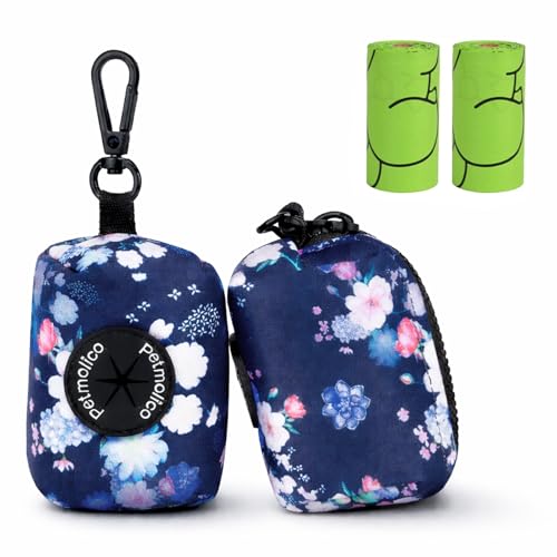 Petmolico Dog Poop Bag Holder Leash Attachment, Dog Waste Bag Dispenser Zippered Pouch, Fits Any Dog Leash, Includes Free Roll of Dog Bags, Poop Bag Dispenser - 2 Packs, Mixed Blue & White - color: Dark Blue & White