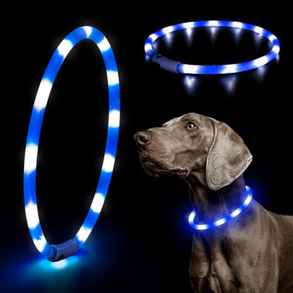 HIGO Light Up Dog Collar, Lightweight LED Dog Collar for Dogs Cats, USB Rechargeable LED Dog Necklace Light Makes Your Beloved Dogs Glow in the Dark (Blue-Silicone) - color: Blue-Silicone