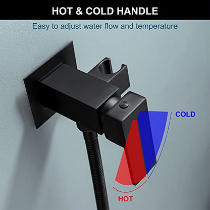 SHAMANDA Warm Water Bidet Sprayer for Toilet with Hot and Cold Brass Rough-in Valve, Stainless Steel Handheld Bidet Attachment Set for Feminine, Pets and Baby Diaper Wash, Matte Black, BDS08-7 - color: Matte Black, style: Hot & Cold Water Modes-Square
