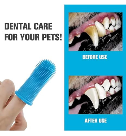 Gomoly Pet Toothbrush, 360 ° Dog Tooth Cleaning Set, Cat Finger Cover Toot-hbrush for Cleaning Tongue Coating and Tooth Care, Pet Silicone Finger Cover Toothbrush Set of 2 with Case (Pink, Large) - color: Pink