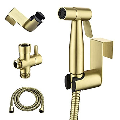 SHAMANDA Handheld Bidet Sprayer for Toilet, Stainless Steel Baby Cloth Diaper Sprayer Kit, Bathroom Toilet Bidet Attachment Set for Bathing Pets Feminine Hygiene, Brushed Gold BDS01-3 - color: Brushed Gold, style: Cold Water Mode Only