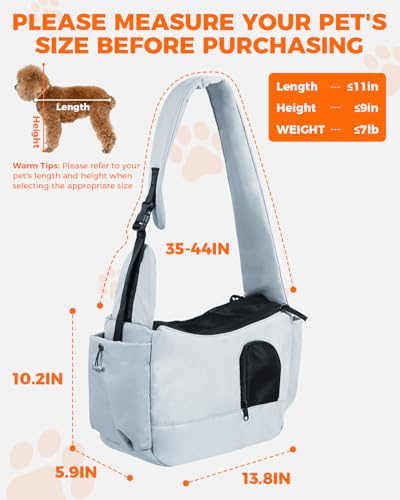 Lightweight Pet Sling Carrier for Small Dogs up to 7 lb, Grey | Stylish, Versatile, Soft Dog Sling Carrier with Safety Buckle and Breathable Anti-Scratch Mesh for Travel