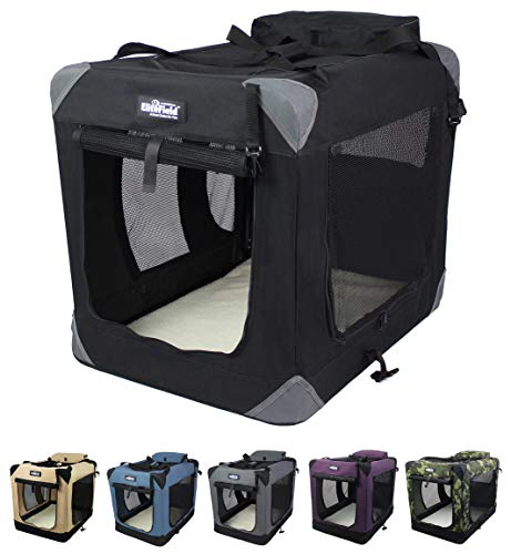 EliteField 3-Door Folding Soft Dog Crate with Carrying Bag and Fleece Bed (2 Year Warranty), Indoor & Outdoor Pet Home (20" L x 14" W x 14" H, Black) - color: Black, size: 20.0"L x 14.0"W x 14.0"H