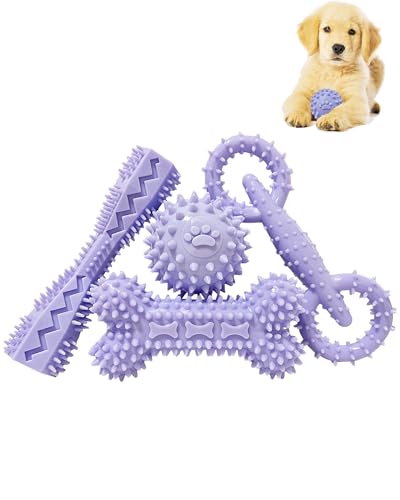 4 Pack Puppy Toys for 2-8 Months Puppies Cute Purple Teething Toys Soft Durable Interactive Chew Toy for Small Dogs - color: Purple