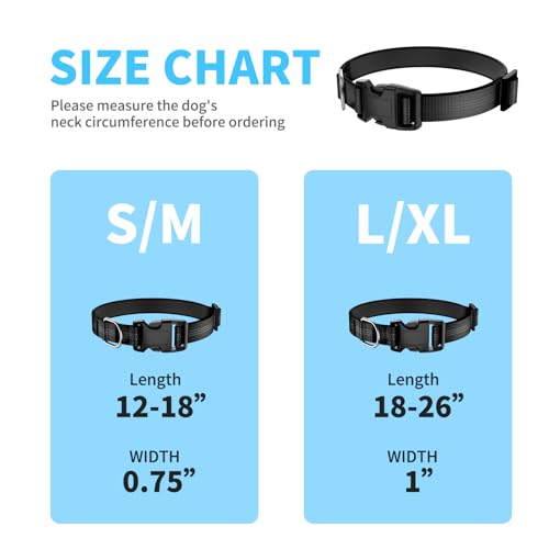 Reflective Dog Collar with Buckle, Heavy Duty Dog Collars with Soft Padded, Adjustable, Ultra-Durable, Pet Collar for Small Medium and Large Dogs (Black, L) - color: Black, size: L (18-26'')