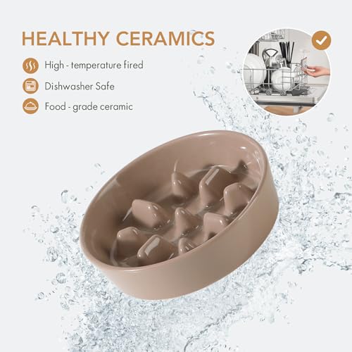 Havniva Ceramic Slow Feeder Dog Bowls, 1.2 Cups Dog Bowl Slow Feeding for Small and Medium Breed, 7.3inch Puzzle Dog Food Bowl Slow Feeder Non-Slip Anti-Gulping and Anti-Choking Reduces Bloating - color: 1 x Brown Coffee-C, size: 7.3inch