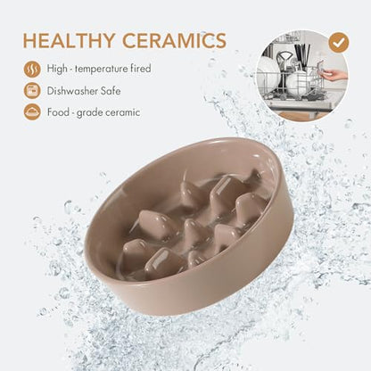 Havniva Ceramic Slow Feeder Dog Bowls, 1.2 Cups Dog Bowl Slow Feeding for Small and Medium Breed, 7.3inch Puzzle Dog Food Bowl Slow Feeder Non-Slip Anti-Gulping and Anti-Choking Reduces Bloating - color: 1 x Brown Coffee-C, size: 7.3inch