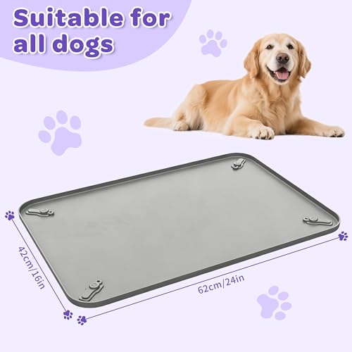 Dog Training Floor Protection Trays 24in x 16in Non-Slip Silicone Puppy Potty Training Tray Leak Proof Raised Edge Dog Pee Pad Holder (Large)