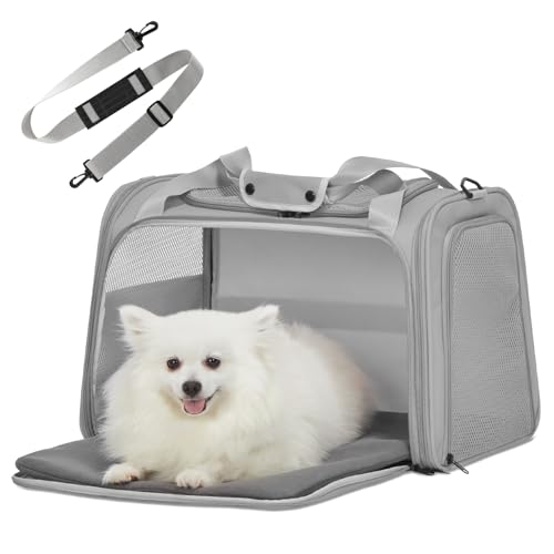 PETSFIT Dog Carrier Cat Carriers for Puppies, Medium Cats up to 25Lbs, Travel Soft Sided Pet Carrier (Large, Grey) - color: New Grey, size: Large