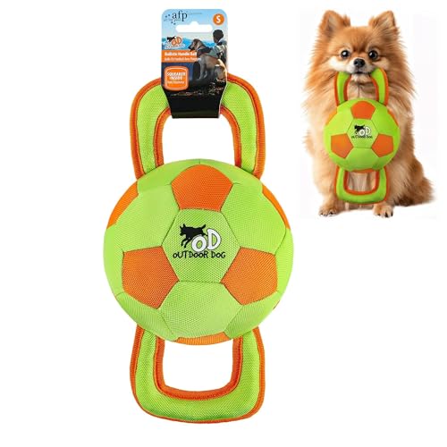 ALL FOR PAWS Dog Ball with Handles, Dog Toy with Squeaker, Interactive Tug of War Ball Toy for Small and Medium Dogs, 12.6 x 5.9 x 5.9 Inch - color: Medium size (5.9")