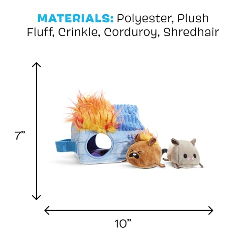 BarkBox Hide N' Squeak Dumpster Fire Dog Toy | 3-in-1 Plush Set with 2 Squeakers, Crinkle & Woven Strap | for Extra Small to Small Dogs - color: Dumpster Fire