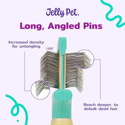 Jelly Pet Double Sided Dog Slicker Brush, Longer Pins, Flexible Head, Fine/Coarse Sides, Removes Unwanted Tangles, Large, Teal - size: Large