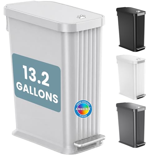 iTouchless 13.2 Gallon / 50 Liter Dog Poop Trash Can with Lid & AbsorbX Odor Filter, Indoor & Outdoor Rust-Proof Pet Waste Bin, Soft-Close Step Pedal, Large Capacity, Matte Stone Gray - color: Stone