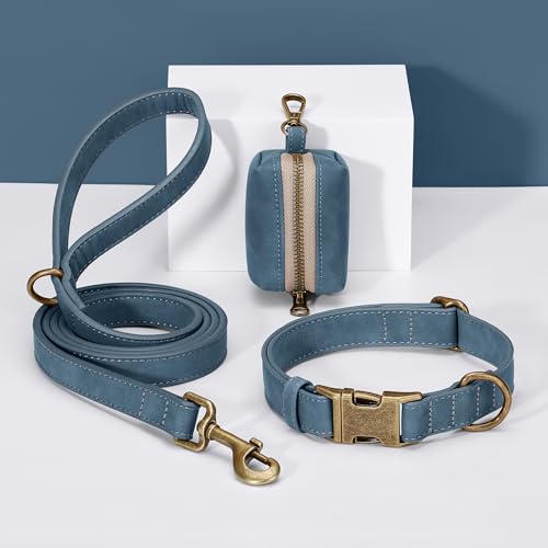 Didog Stylish Dog Poop Bag Holder for Leash, Easy-Pull and Colorful PU Leather Dog Poop Bag Dispenser with Metal Clip, Includes 1 Roll Pet Waste Bag for Daily Walking,Blue - color: Blue
