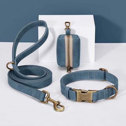 Didog Stylish Dog Poop Bag Holder for Leash, Easy-Pull and Colorful PU Leather Dog Poop Bag Dispenser with Metal Clip, Includes 1 Roll Pet Waste Bag for Daily Walking,Blue - color: Blue