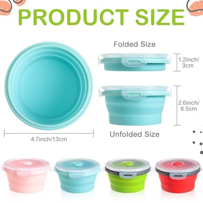 Suclain 4 Pcs Collapsible Bowls with Lids Silicone Camping Food Storage Container Expandable Folding Salad Lunch Box Travel Container for Hiking Camping - color: Red, Pink, Blue, Green