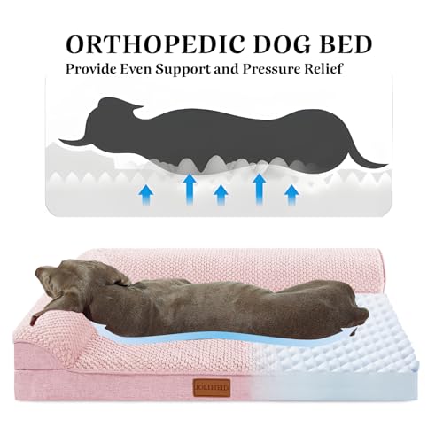 Orthopedic XL Dog Bed Large Sized Dog 42''X28'', Waterproof L Bolster Egg Crate Foam Big Pet Crate Beds with Washable Removable Cover, Non-Slip Soft Pet Couch Sleep Mat, Pink - color: Pink, size: XL:42x28x3.5 IN