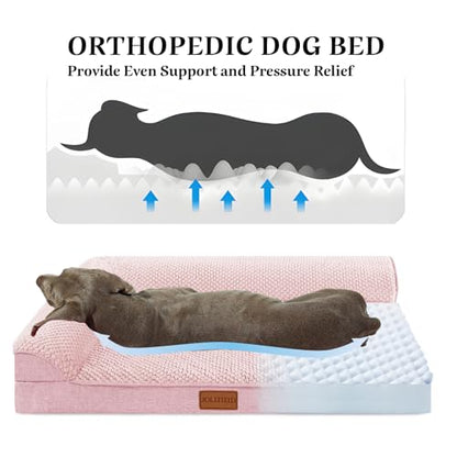 Orthopedic XL Dog Bed Large Sized Dog 42''X28'', Waterproof L Bolster Egg Crate Foam Big Pet Crate Beds with Washable Removable Cover, Non-Slip Soft Pet Couch Sleep Mat, Pink - color: Pink, size: XL:42x28x3.5 IN
