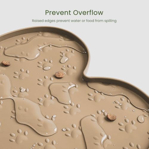 PWTAA Dog Food Mat Anti-Slip Silicone Dog Bowl Mat Thicker Pet Placemat Waterproof Cat Feeder Pad with Raised Edge Puppy Kitten Feeding Mats Suitable Small Medium-Sized Dogs Cats Eating Tray - 2PCS - color: Khaki, size: 19.4" x 9.8"-2PCS