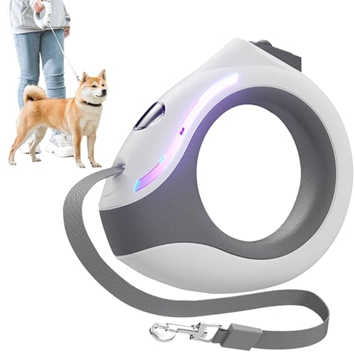 Retractable Dog Leash with Flashlight, Rechargeable 118in Round Handle with Lock, Ergonomic Breathing Light, for Small and Medium Dogs, Dog Leashes for Medium Dogs
