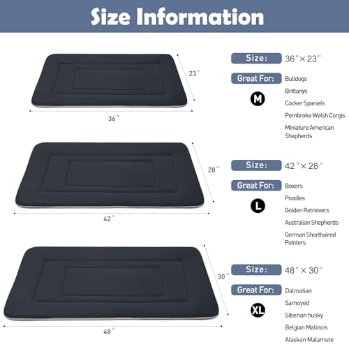Dog Bed Soft Dog Crate Bed Pad Mat, 42 in Non Slip Bottom Washable Beds for Large Dogs, Pet Bed Mattress Kennel Pad, Dark Blue Gray - color: Dark Blue Gray, size: 42.0"L x 28.0"W x 1.2"Th