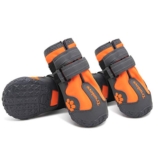 Truelove Dog Boots,Waterproof Pet Shoes with Reflective Straps for Paw Protectors Small Medium Large Dog Summer Winter Snow Outdoor Walking - color: Orange, size: Size 1: 2.24"x1.38" (L*w) (Pack of 4)