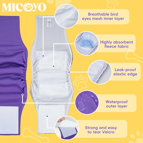 MICOOYO Male Dog Belly Bands Washable, Reusable Dog Diapers Male, Doggy Diapers for Puppy Training, Incontinence, Marking, M, Pack of 3