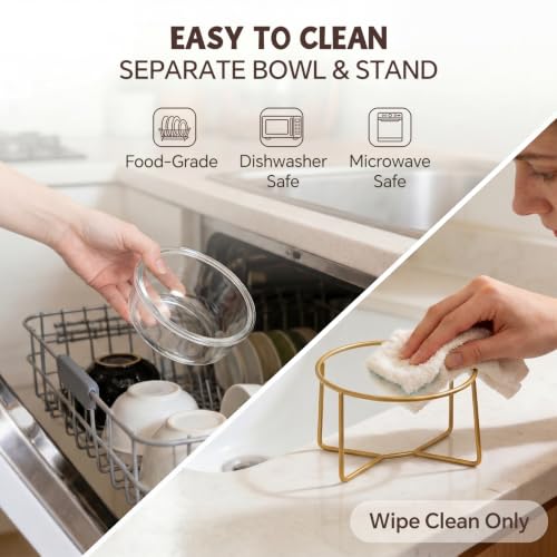 Small Glass Tilted Elevated Cat Dog Bowl Raised Cat Food Water Bowl Dish Pet Comfort Feeding Bowls with Gold Iron Stand - color: Glass, size: Small