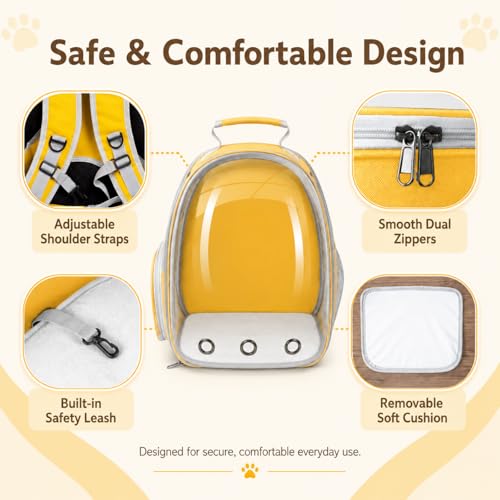 Cat Backpack Carrier Back Expandable Bubble Pet Carrier Backpack for Large Cat, Kitten and Dog, Designed for Hiking, Travelling and Outdoor Use (Back Expandable-Yellow) - color: Yellow