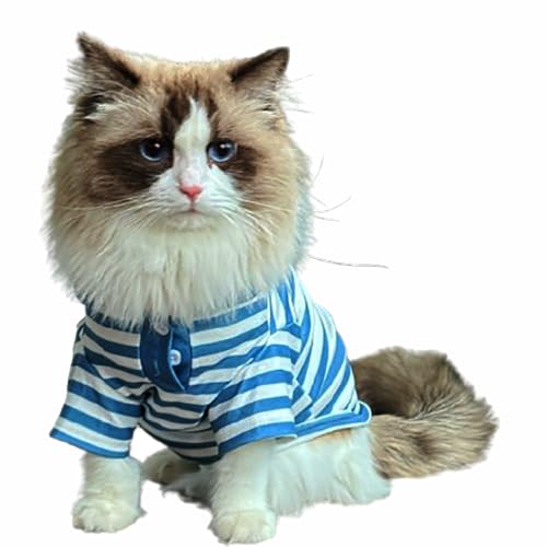 Cute Dog Clothes Striped Dog Polo Shirts Cute Sweater Puppy Clothes Gentle Sweater Pet Clothes for Small Medium Large Dogs Cats (Blue Stripe, Small Size for 3.3-5.5lb Pets) - color: Blue Stripe, size: Small size for 3.3-5.5lb pets