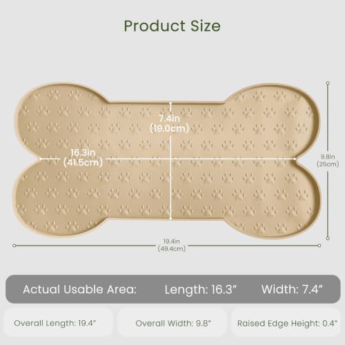 PWTAA Dog Food Mat Anti-Slip Silicone Dog Bowl Mat Thicker Pet Placemat Waterproof Cat Feeder Pad with Raised Edge Puppy Kitten Feeding Mats Suitable Small Medium-Sized Dogs Cats Eating Tray - 2PCS - color: Khaki, size: 19.4" x 9.8"-2PCS